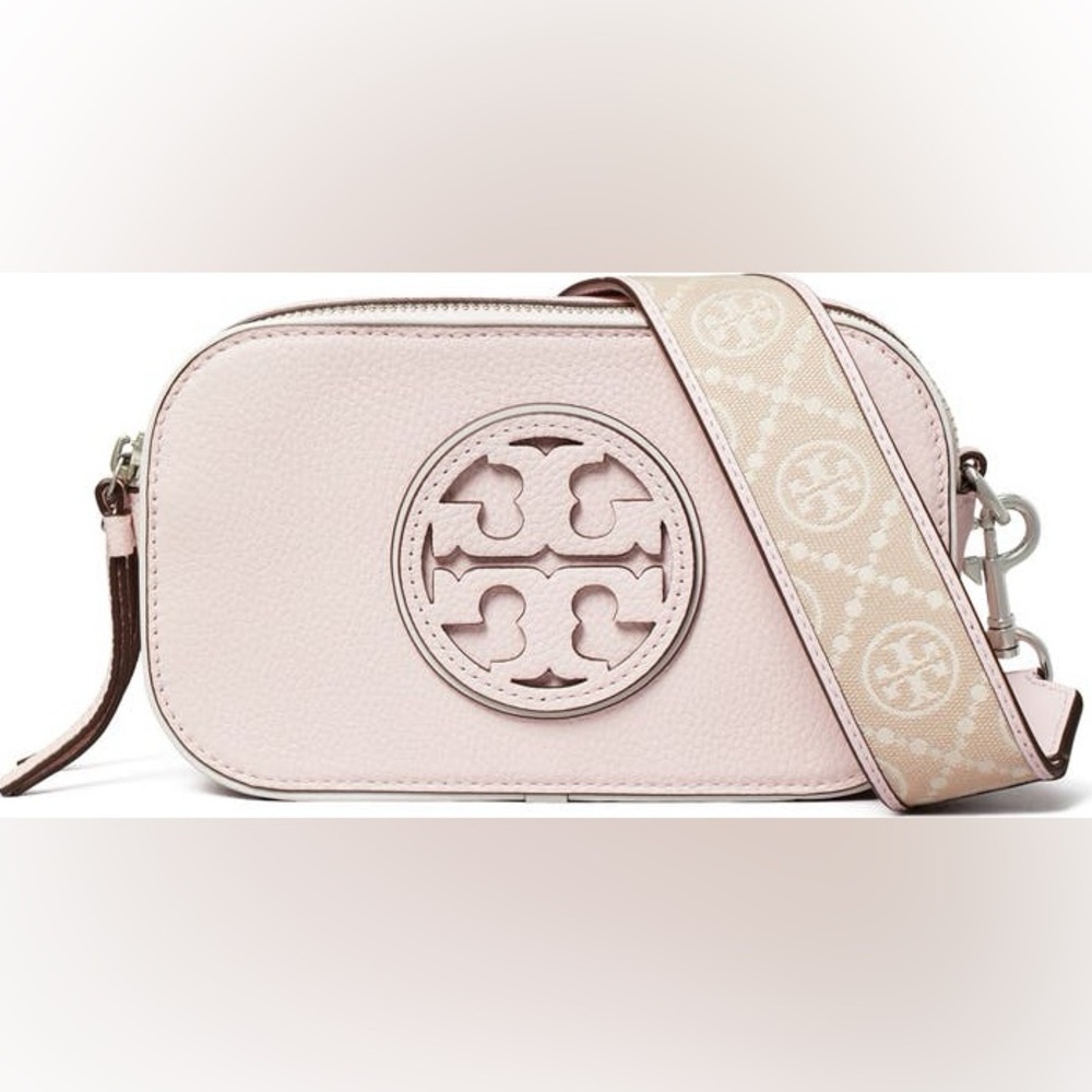 Tory Burch Pale Pink Crossbody Camera Bag with Logo Strap